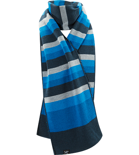 Stroyer Scarf Finely knit, wool/acrylic blend scarf with brightly coloured horizontal stripes and blanket stitched edge