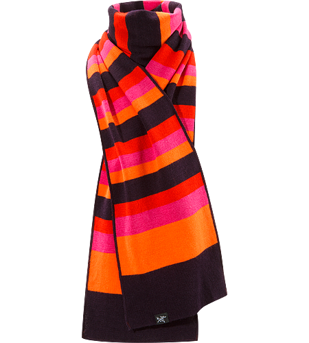 Stroyer Scarf Finely knit, wool/acrylic blend scarf with brightly coloured horizontal stripes and blanket stitched edge