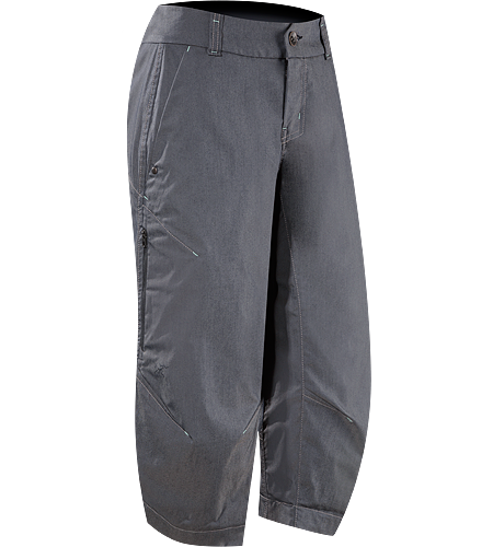 A2B Commuter Long Women's Denim-inspired water repellant, quick drying, longer inseam capri short with hidden reflective elements for commuters.