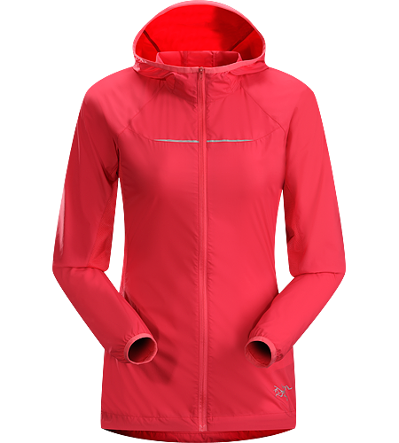 Cita Hoody Women's Redesigned for 2014. A lightweight, moisture and wind resistant hooded running jacket with mesh underarm panels to vent perspiration