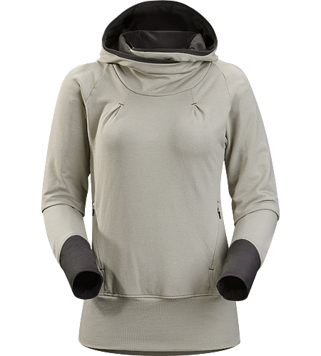 Detente Hoody Women's Casual hooded pullover with wide, flattering, a lined hood, wrap-around collar and thumbholes in sleeves.