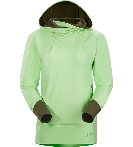 Detente Hoody Women's Casual hooded pullover with wide, flattering, a lined hood, wrap-around collar and thumbholes in sleeves.