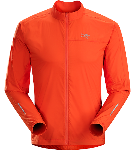 Incendo Jacket Men's Trim-fitting, minimalist running jacket constructed with water-resistant fabric in the body and sleeves. Ideal for high output activities