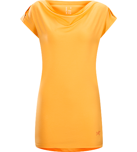 Motive SS Women's Relaxed fit T-shirt with a scooped boat neck neckline, tunic style length, and snap fasteners across the shoulders that adds a unique aesthetic.