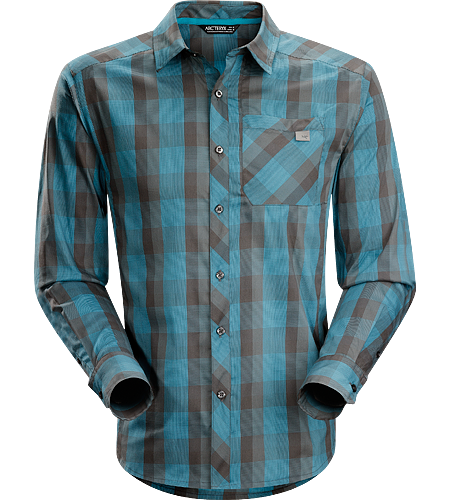 Peakline Shirt LS Men's Trim-fitting, long-sleeved shirt made from breathable, moisture-wicking Cotton/Polyester blend textile.