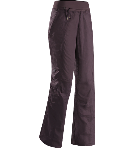 Roxen Pant Women's Lightweight, breathable, relaxed fit cotton/linen pant with a wide, comfortable fold-over waistband with drawcord, and elastic drawcord in the pant cuffs. Ideal for casual urban use in hot weather, or while travelling.