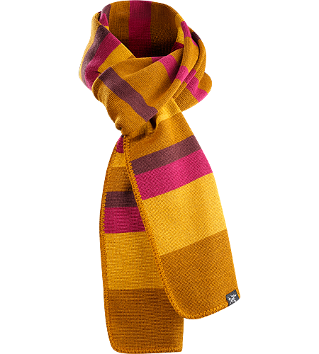 Stroyer Scarf Finely knit, wool/acrylic blend scarf with brightly coloured horizontal stripes and blanket stitched edge